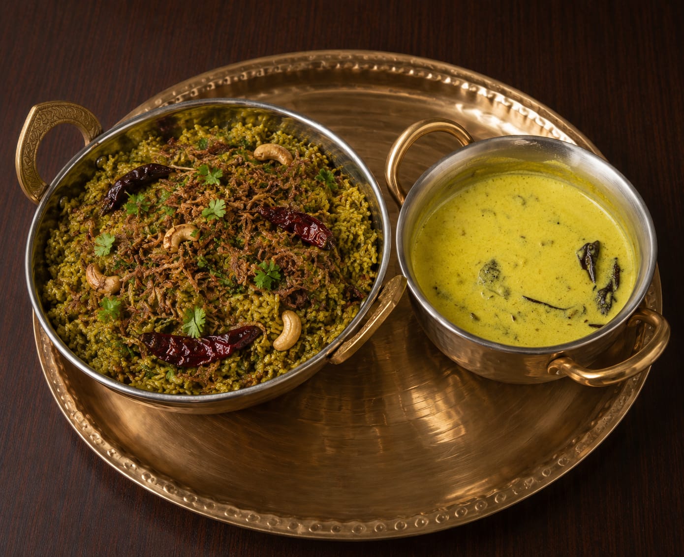 Palak khichdi with kadi